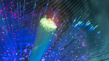 optical fibres dinamic flying from deep on technology backgroundの写真素材