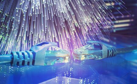 network cables with fiber optical technology background,Communication Concept