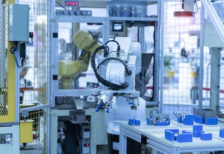 smart robot in manufacturing industry for industry 4.0 and technology concept.