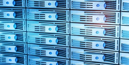 Panel of modern servers in the data center
