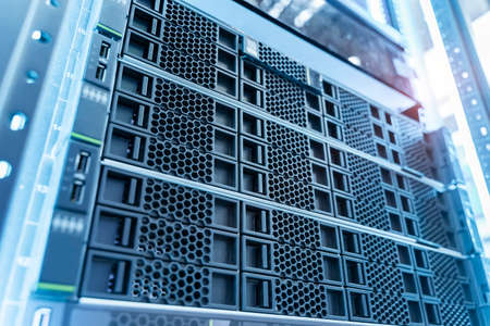Panel of modern servers in the data center
