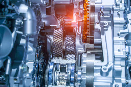 Metallic background of car automotive transmission gearbox