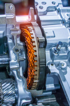 Metallic background of car automotive transmission gearbox