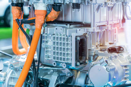 car with powertrain and power connections closeup.の写真素材