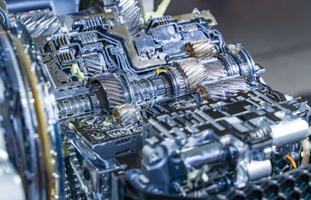 Metallic background of car automotive transmission gearbox