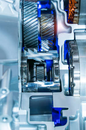 Metallic background of car automotive transmission gearbox