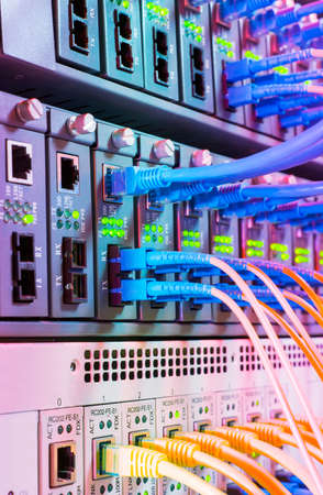 Fiber Optic cables connected to an optic ports
