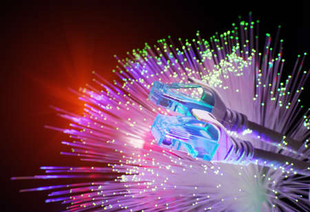 network cable with high tech technology color backgroundの写真素材