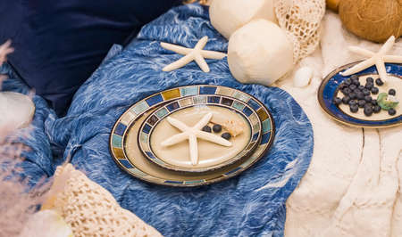 Beach Themed Ocean Wedding Reception Decorations. Party Centerpiece with Starfish