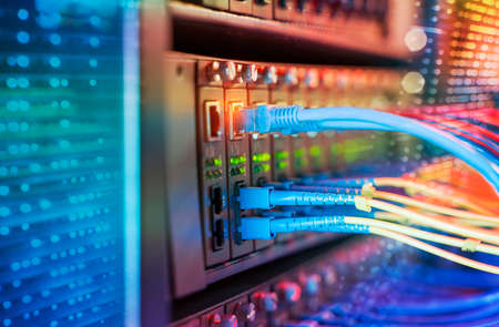 Fiber Optic cables connected to an optic ports
