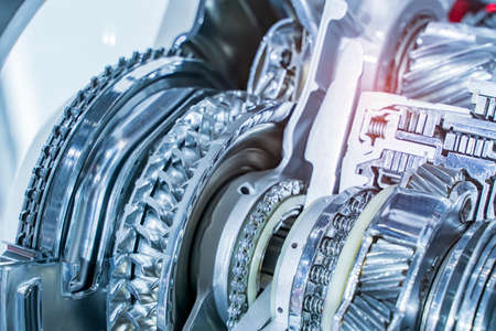 Metallic background of car automotive transmission gearbox