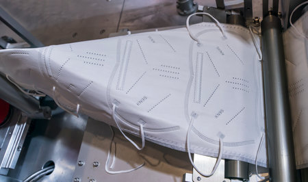 medical masks on automatic machine for the manufacture.の写真素材