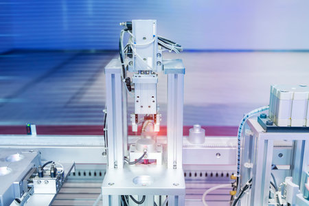 automatic machine tool in industrial manufacture factory, Smart factory industry 4.0 concept.