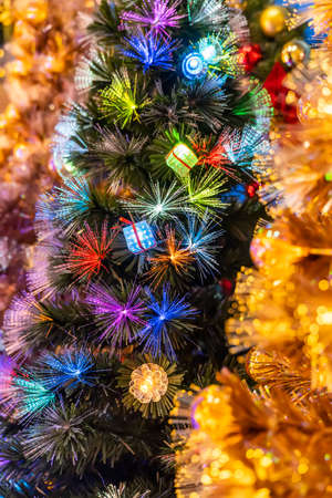 Christmas fiber optic decorated Tree with dectoration,holiday concept.の写真素材