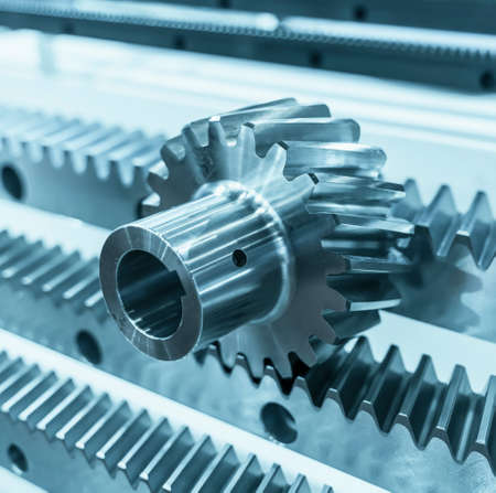 Industrial metal gears in a close-up