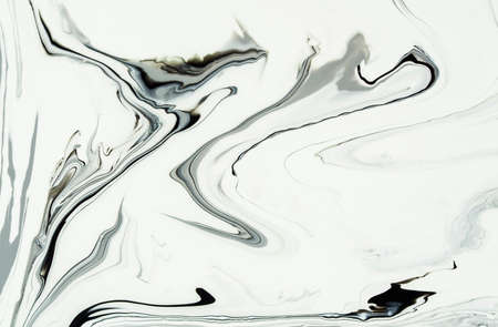 Flow of white foil marble texture on canvas. Abstract background of acrylic fluid art.