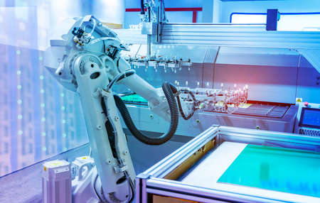 automatic and pneumatic piston sucker unit on industrial machine,automation compressed air factory productionの写真素材