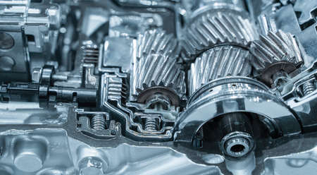 Metallic background of car suspension and gear