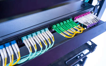 Fiber Optic cables connected to an optic ports