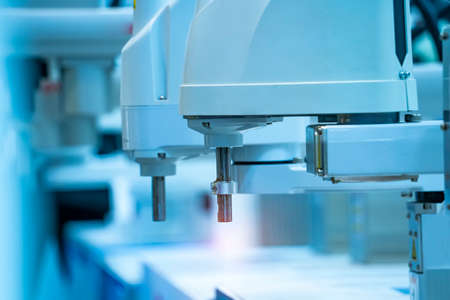 Smart industry robot arms for digital factory production technology showing automation manufacturing process of the Industry 4.0の写真素材