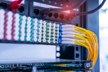 Fiber Optic cables connected to an optic ports