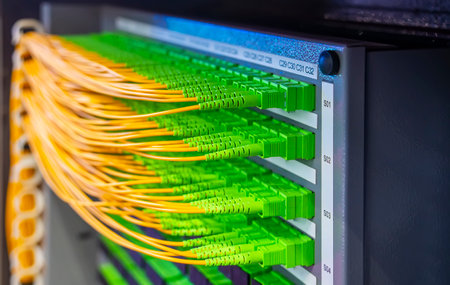 Fiber Optic cables connected to an optic ports