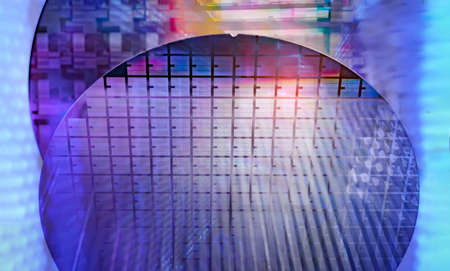 silicon chip wafer reflecting different colors
