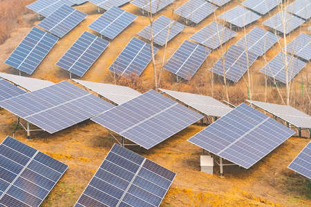 Solar energy modern electric power production in gas and oil industry plant, renewable energy concept.の写真素材