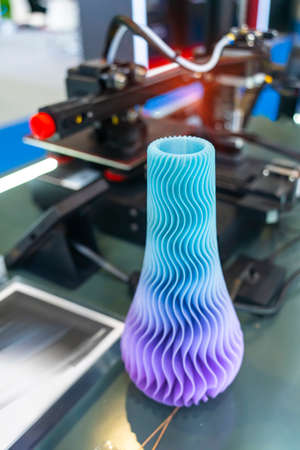 vase closeup object printed 3d printer close-up. Progressive modern additive technology 4.0 industrial revolutionの写真素材