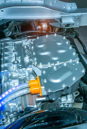 Chassis of the electric car with powertrain and power connection,electric system of eco car concept.の写真素材