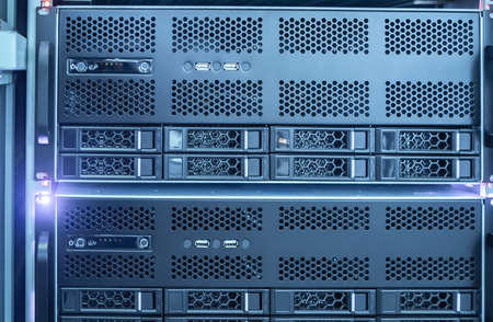 Panel of modern servers in the data center