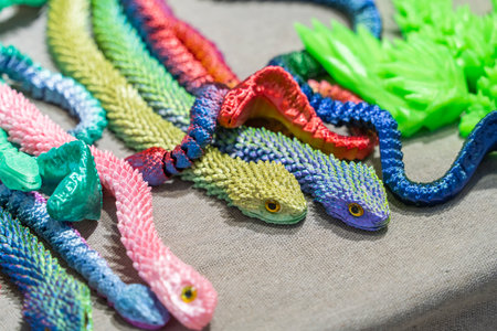 3D printer printing snake head figure close-up.の写真素材