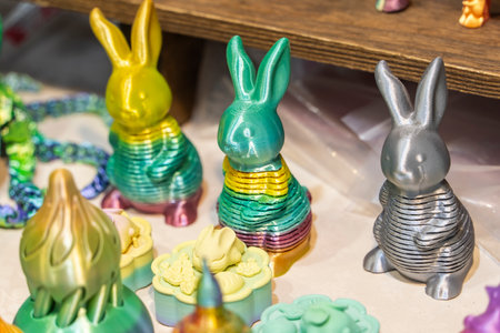 rabbit closeup object printed 3d printer close-up. Progressive modern additive technology 4.0 industrial revolutionの写真素材