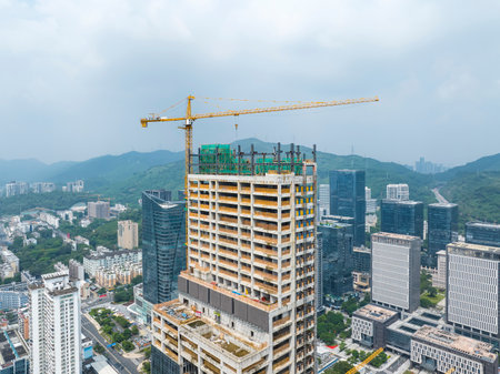 Construction of high-rise buildings in City, industrial construction siteの写真素材