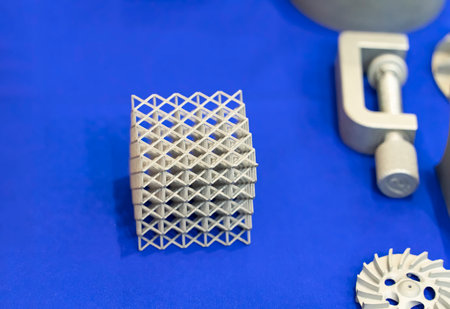 Object printed on metal 3d printer close-up.