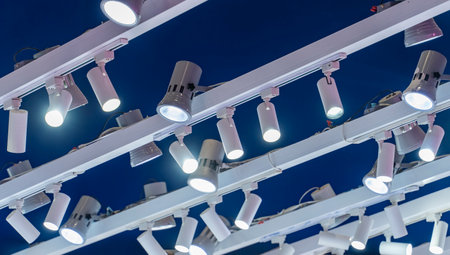 Directional LED lights on rails under the ceilingの写真素材