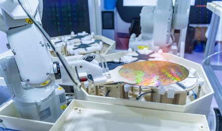 Silicon Wafers and Microcircuits with Automation system control application on automate robot arm