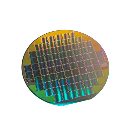 Semiconductor wafer disk made of silicon isolated on whiteの写真素材