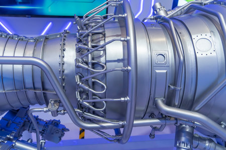 Jet engine, internal structure with hydraulic, aircraft and aerospace industry