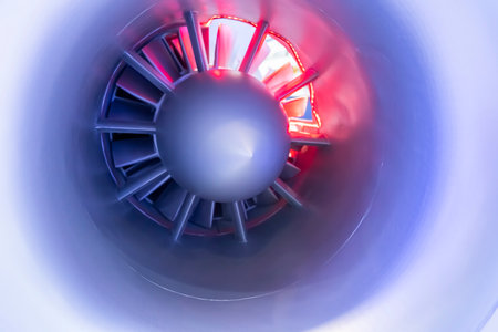 Jet engine, internal structure with hydraulic, aircraft and aerospace industry