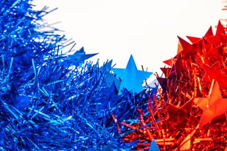 blue and red decorations stars for Independence Day or celebrate July 4th.の写真素材