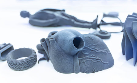 Model of human heart made by 3d printer,Concept new modern printing technology