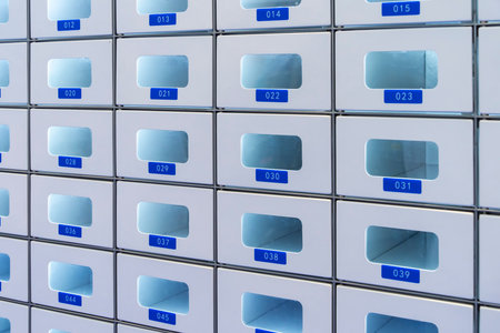 automated self service post terminal machine or locker to deposit a parcel for storageの写真素材