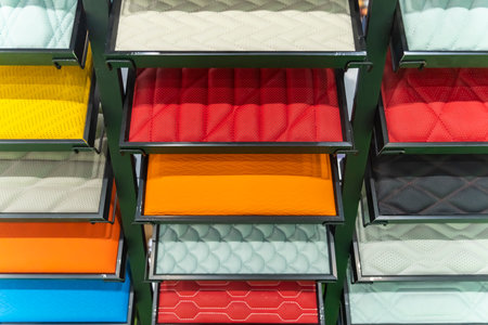 Samples of a leather and fabric for a upholstery of interior of the carの写真素材