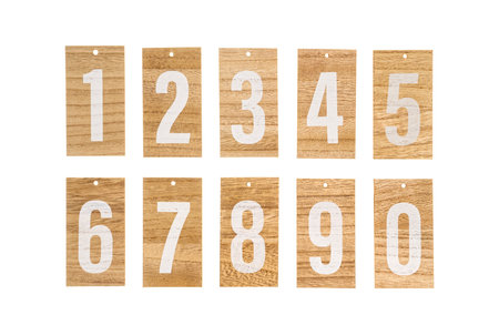numbers wooden isolated on white backgroundの写真素材