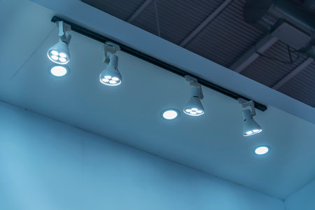 Directional LED lights on rails under the ceiling