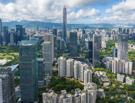 Aerial view of Skyline in Shenzhen city in Chinaの写真素材