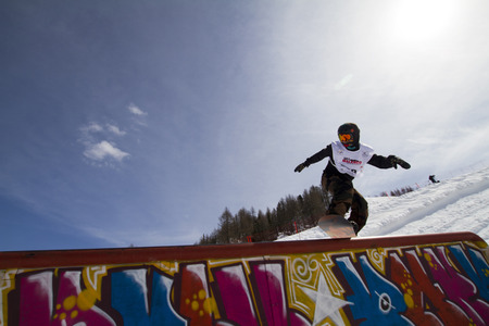 Fis freestyle junior world championships 2014  - in Chiesa Valmalenco Italy - 30 march 2014 - slopestyle - Bremner findlay (Gbr)のeditorial素材