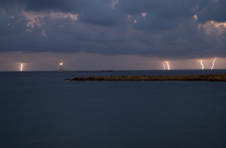 Storm, thunder on the sea in Gallipoli Puglia Italy