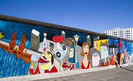 BERLIN, GERMANY - May 21, 2018: East Side Gallery. Graffiti on one of the sections of the Berlin wall.のeditorial素材